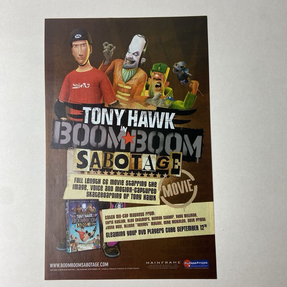 Tony Hawk Print Ad Poster Boom Boom Sabotage Movie Wall Art Promo